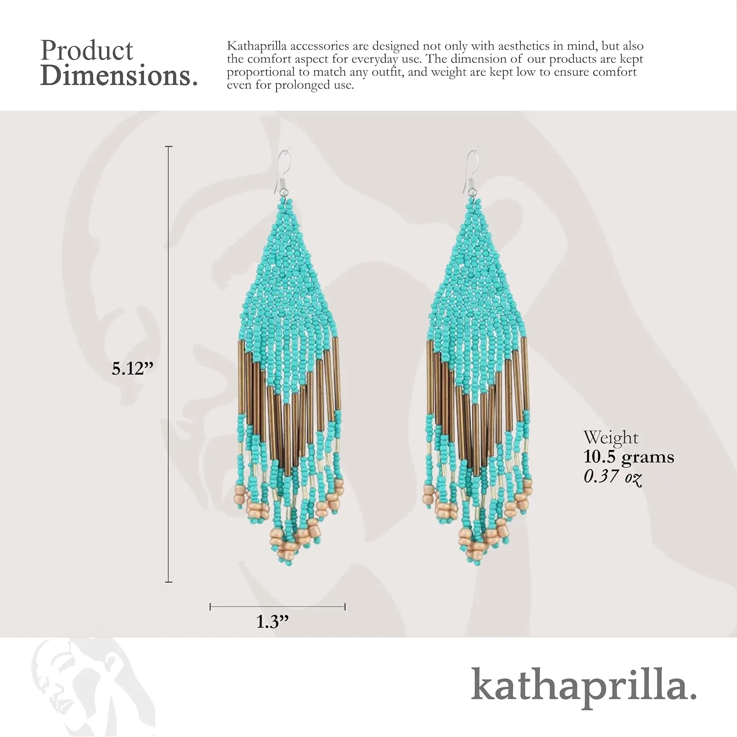 Handmade Beaded Earrings for Women  Long Dangle Tassel Earrings, Boho Fringe Statement Jewelry, Lightweight Beaded Design for Casual & Formal Wear
