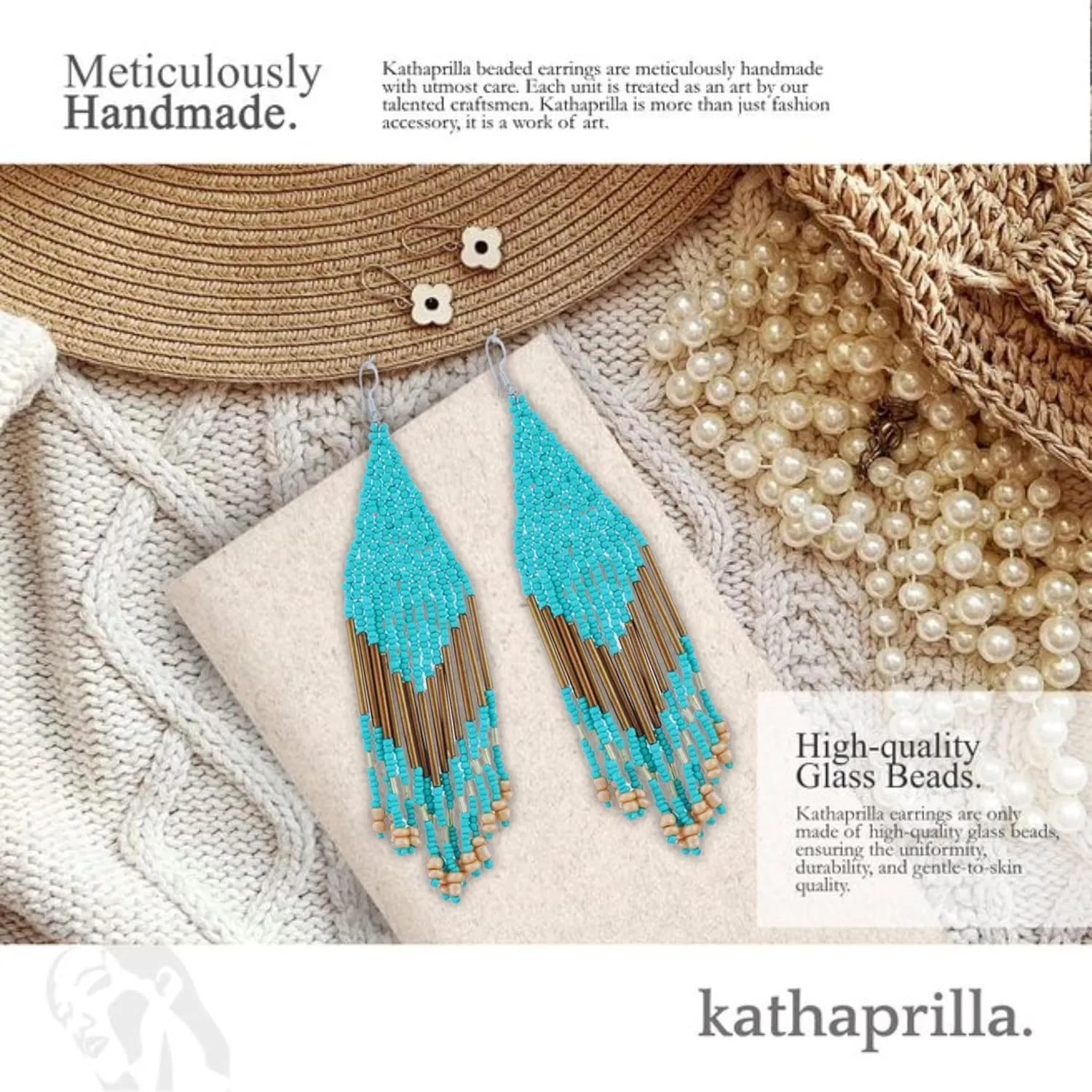 Handmade Beaded Earrings for Women  Long Dangle Tassel Earrings, Boho Fringe Statement Jewelry, Lightweight Beaded Design for Casual & Formal Wear