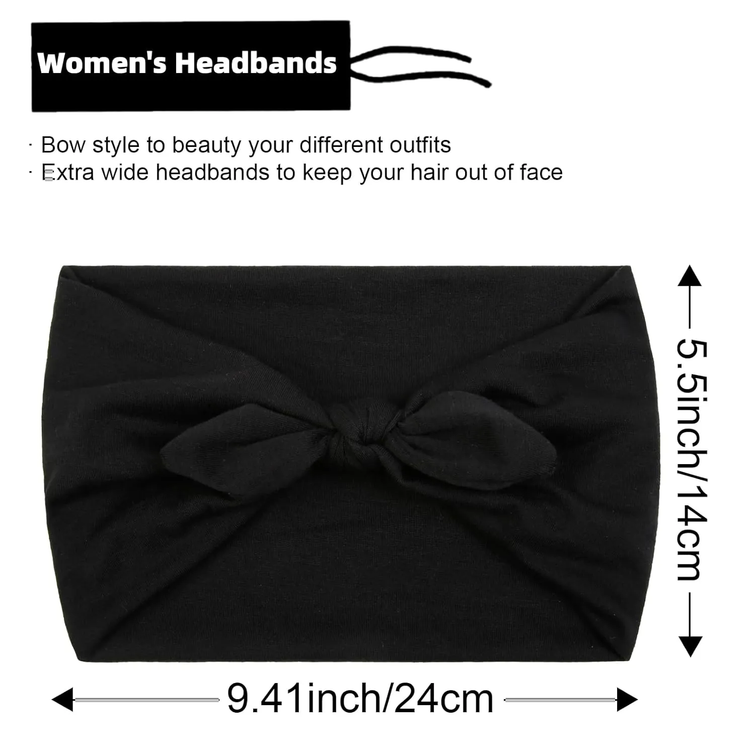 Huachi 4 Packs Bow Headbands for Women Girls, Wide Head Bands for Women's Hair Non Slip Soft Elastic Hair Bands, African Thick Workout Gym Turban Bandanas Head Wraps Hair Accessories