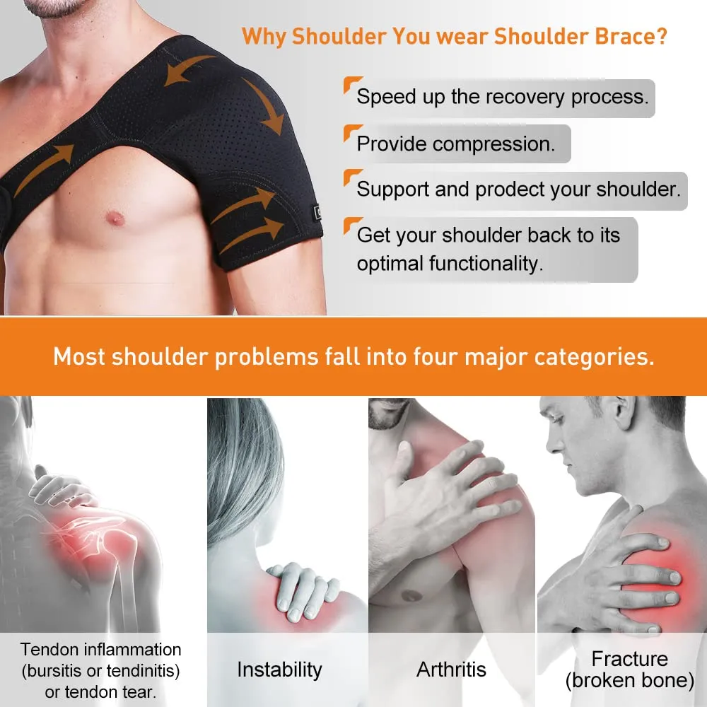Hueglo Right Shoulder Brace for Women Men Rotator Cuff,Adjustable Shoulder Support for Shoulder Pain ReliefDislocated AC Joint,Labrum Tear,Sprain,Soreness,Bursitis, Tendinitis,Shoulder Support Strap