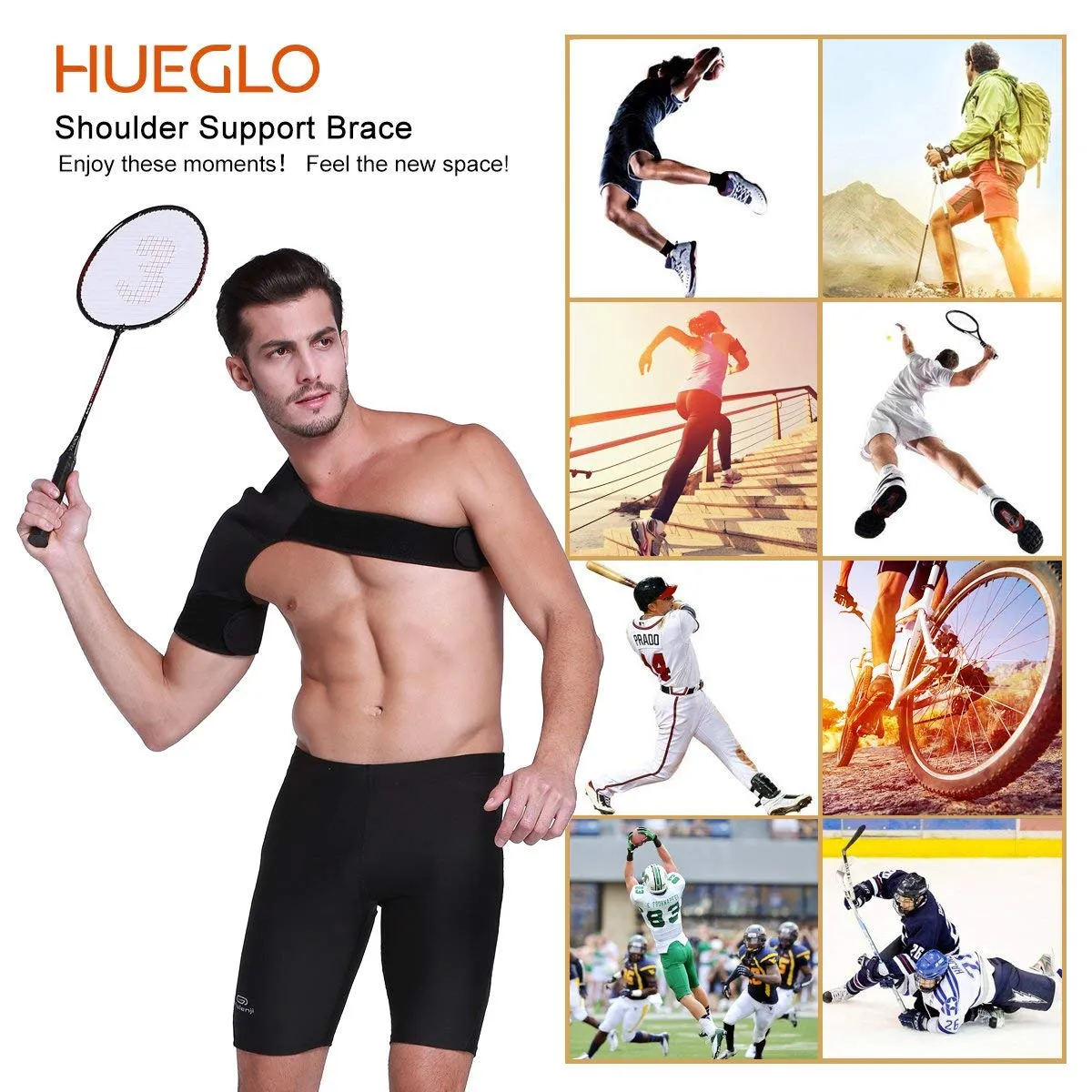 Hueglo Right Shoulder Brace for Women Men Rotator Cuff,Adjustable Shoulder Support for Shoulder Pain ReliefDislocated AC Joint,Labrum Tear,Sprain,Soreness,Bursitis, Tendinitis,Shoulder Support Strap
