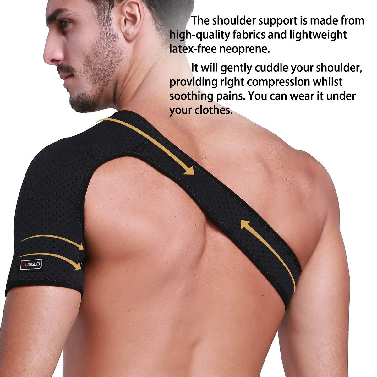 Hueglo Right Shoulder Brace for Women Men Rotator Cuff,Adjustable Shoulder Support for Shoulder Pain ReliefDislocated AC Joint,Labrum Tear,Sprain,Soreness,Bursitis, Tendinitis,Shoulder Support Strap