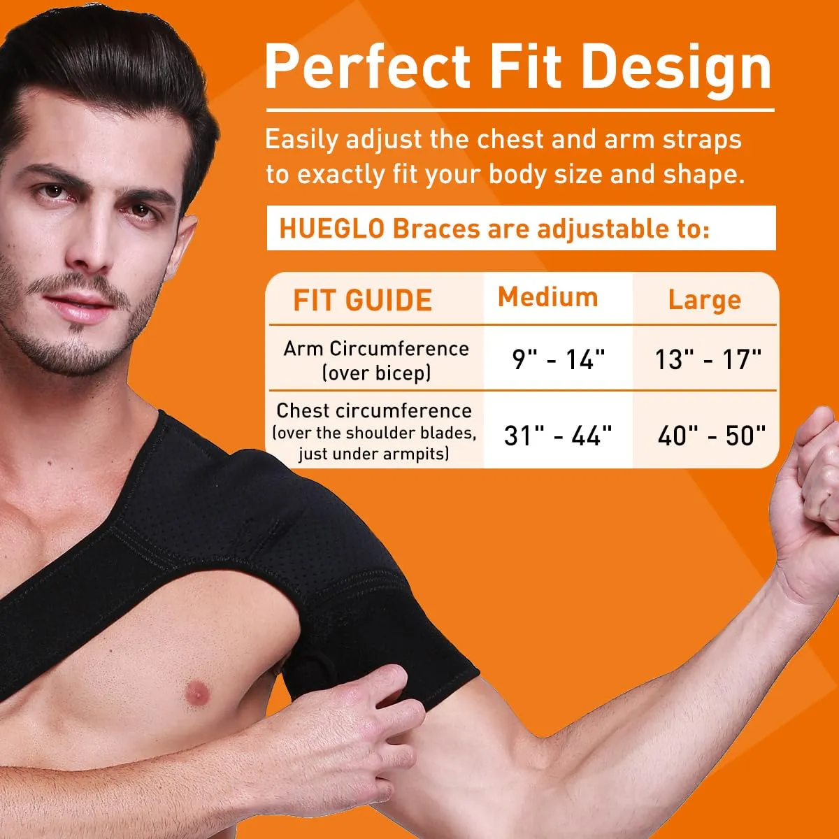Hueglo Right Shoulder Brace for Women Men Rotator Cuff,Adjustable Shoulder Support for Shoulder Pain ReliefDislocated AC Joint,Labrum Tear,Sprain,Soreness,Bursitis, Tendinitis,Shoulder Support Strap