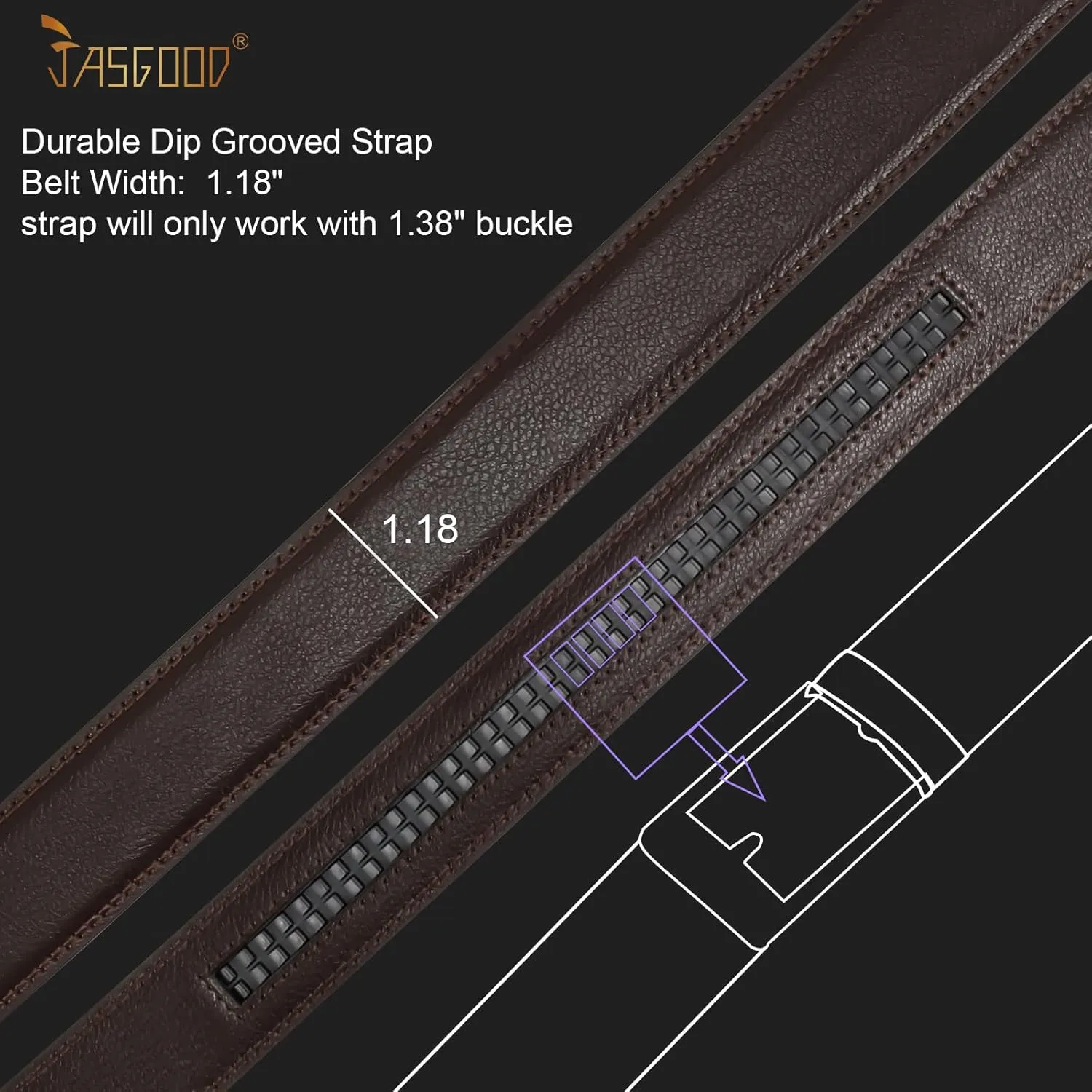 JASGOOD Ratchet Belt Replacement Strap 1 1/8", Leather Belt Strap for 35MM Slide Click Buckle
