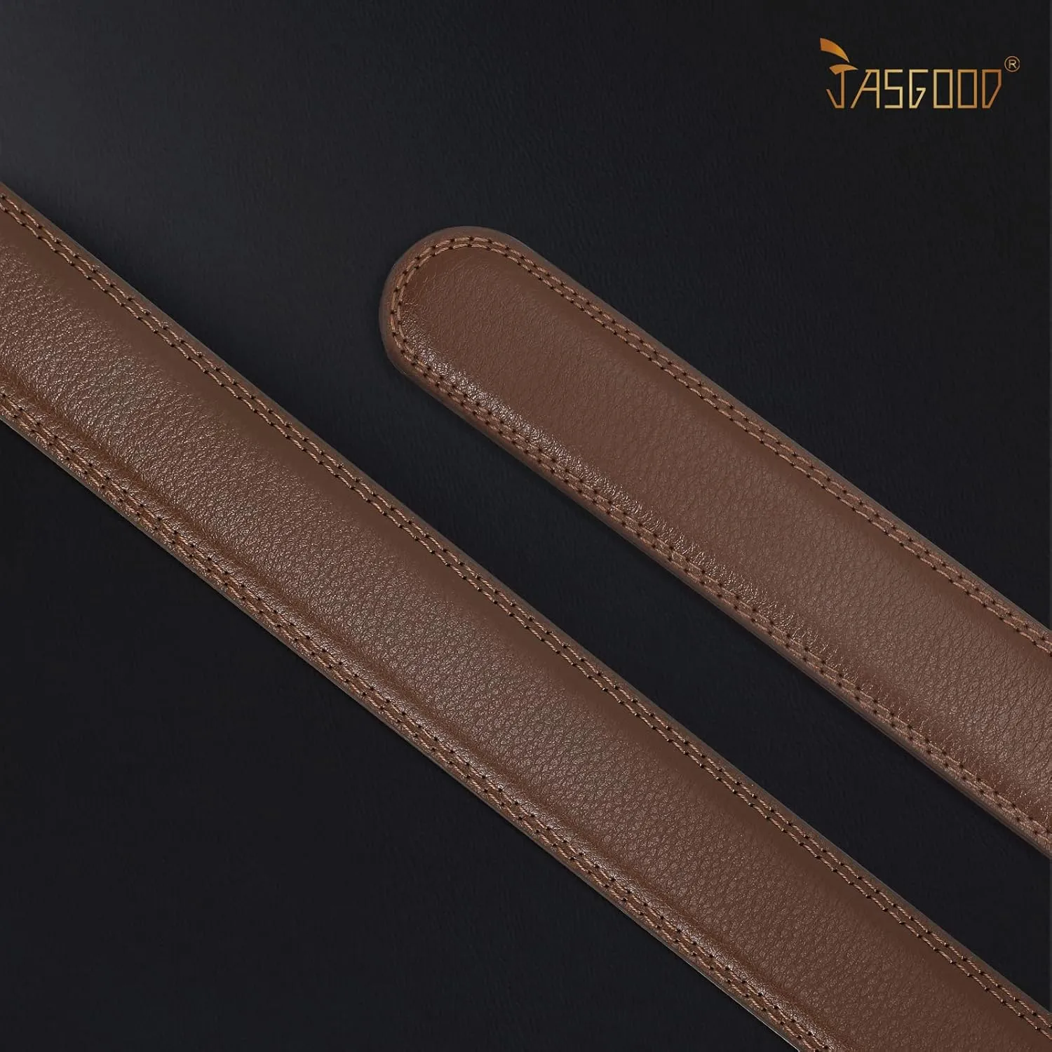 JASGOOD Ratchet Belt Replacement Strap 1 1/8", Leather Belt Strap for 35MM Slide Click Buckle