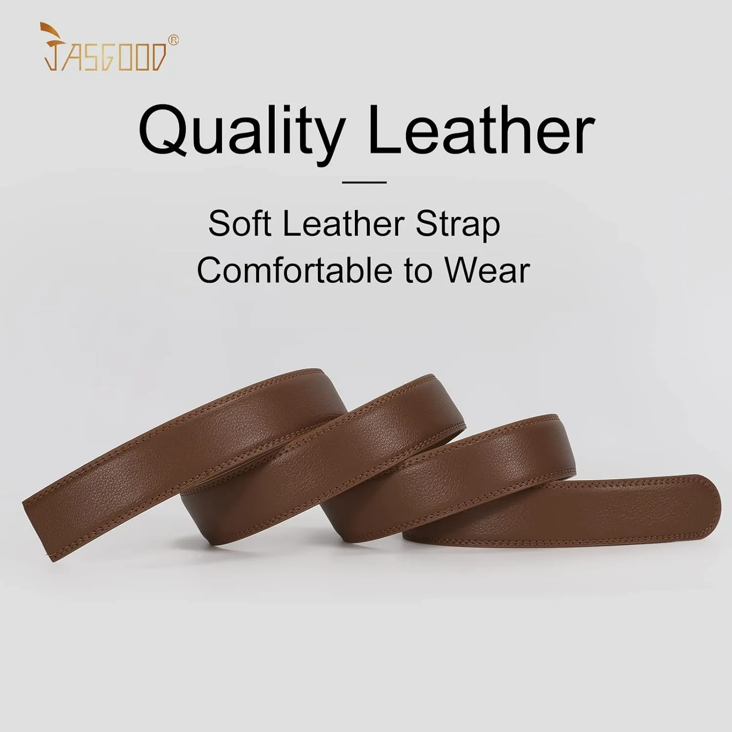 JASGOOD Ratchet Belt Replacement Strap 1 1/8", Leather Belt Strap for 35MM Slide Click Buckle