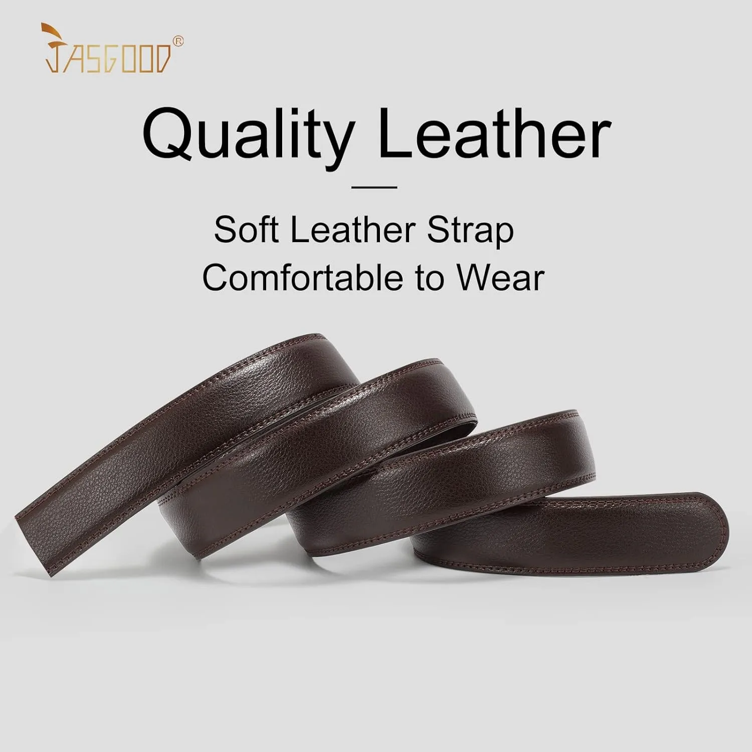 JASGOOD Ratchet Belt Replacement Strap 1 1/8", Leather Belt Strap for 35MM Slide Click Buckle