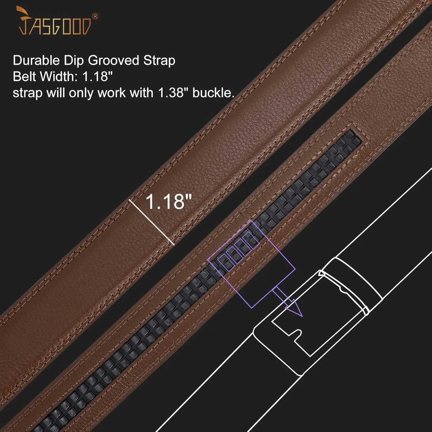 JASGOOD Ratchet Belt Replacement Strap 1 1/8", Leather Belt Strap for 35MM Slide Click Buckle