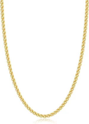 Jewlpire Italian Silver Wheat Chain/14k Gold Chain Necklace for Men, 2.5mm 3mm Chains for Men, Stainless Steel Necklace Chains for Men and Women, Mens Chain Necklace 16 18 20 22 24 26 Inch