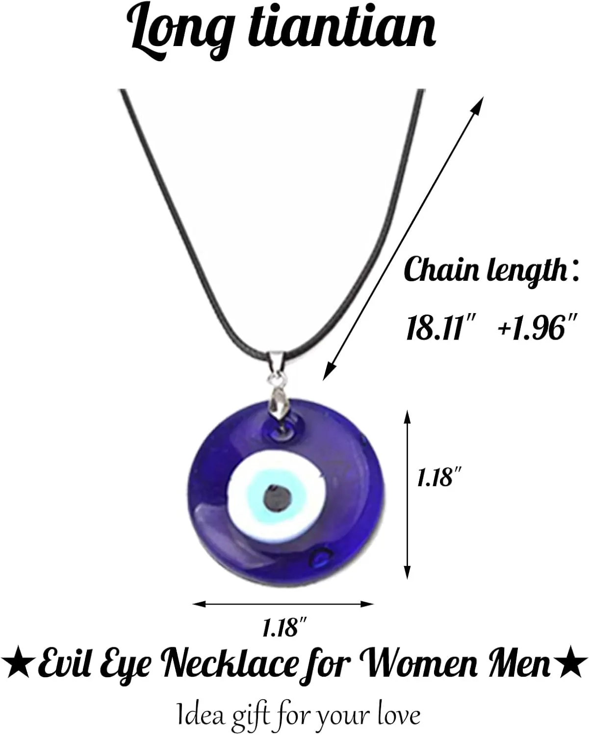Long tiantian Evil Eye Necklace for Women Men Protection Necklaces Leather Rope Glass Evil Eye Pendant Neckaces Inspirational Jewelry for Women Trendy Lucky Amulet Necklace Gifts for Friends