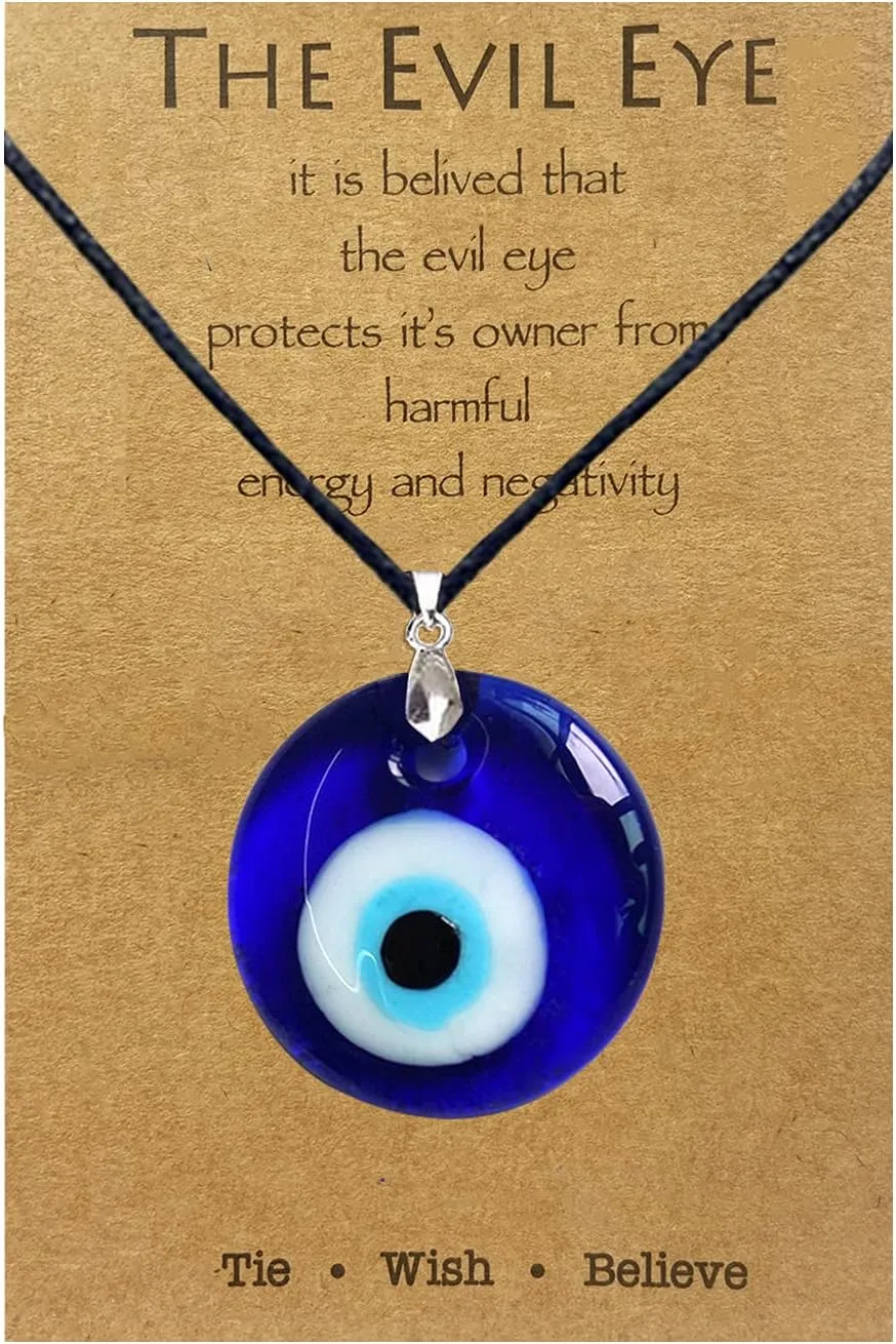 Long tiantian Evil Eye Necklace for Women Men Protection Necklaces Leather Rope Glass Evil Eye Pendant Neckaces Inspirational Jewelry for Women Trendy Lucky Amulet Necklace Gifts for Friends
