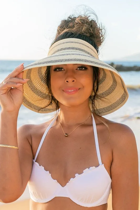 Marled Stripe Roll up Bow Visor Summer Hat
