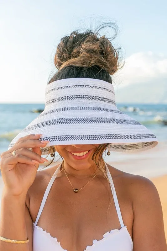 Marled Stripe Roll up Bow Visor Summer Hat