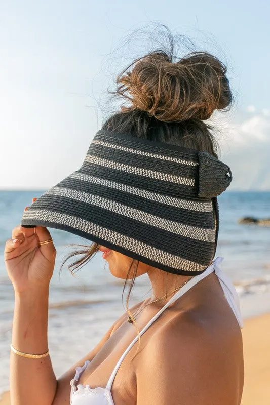 Marled Stripe Roll up Bow Visor Summer Hat