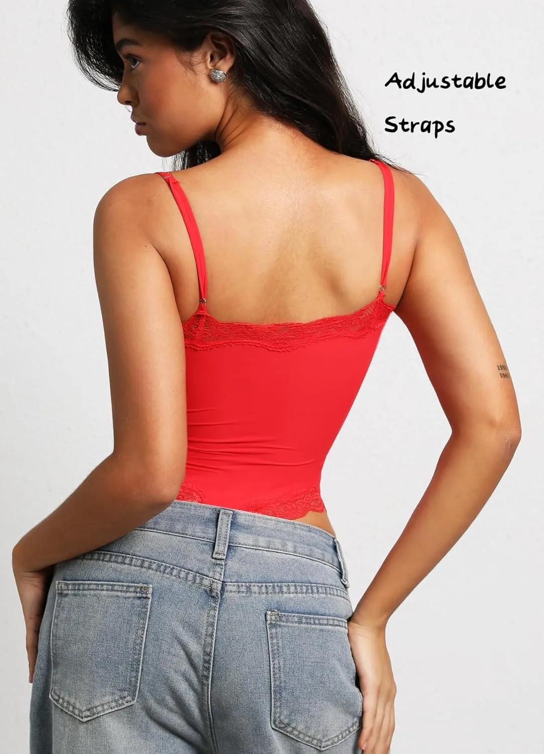Navneet Women Lace Bodysuit Sexy Square Neck Sleeveless Cami Spaghetti Strap Thong Bodysuit Backless Body Suits Tops Leotard