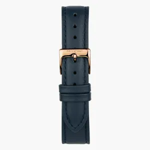 Navy Blue Leather Watch Strap - Rose Gold - 32mm