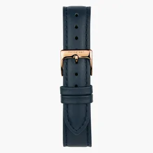 Navy Blue Leather Watch Strap - Rose Gold - 36mm