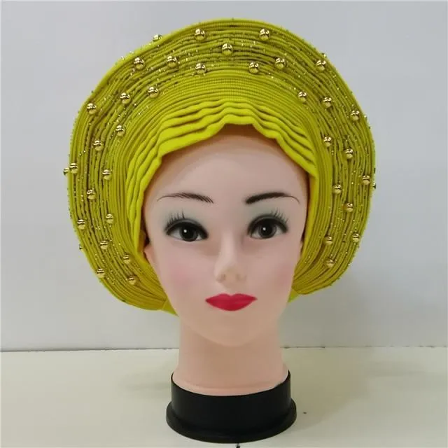 Nigerian Auto Gele headtie turban head wrap with Gold Stud