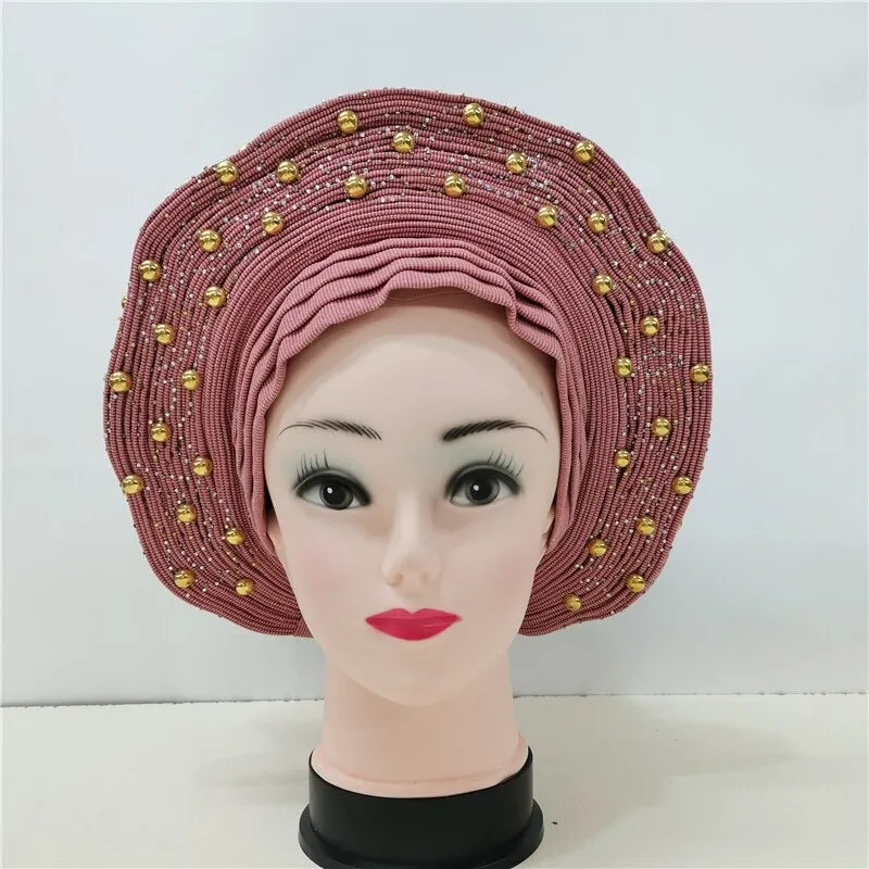 Nigerian Auto Gele headtie turban head wrap with Gold Stud