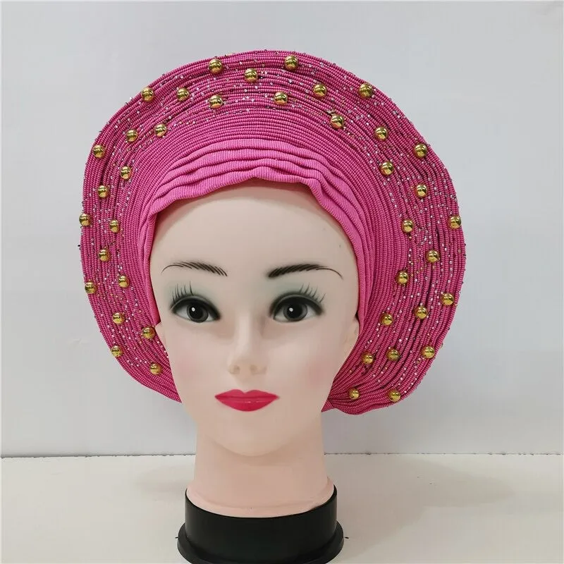 Nigerian Auto Gele headtie turban head wrap with Gold Stud
