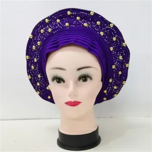Nigerian Auto Gele headtie turban head wrap with Gold Stud