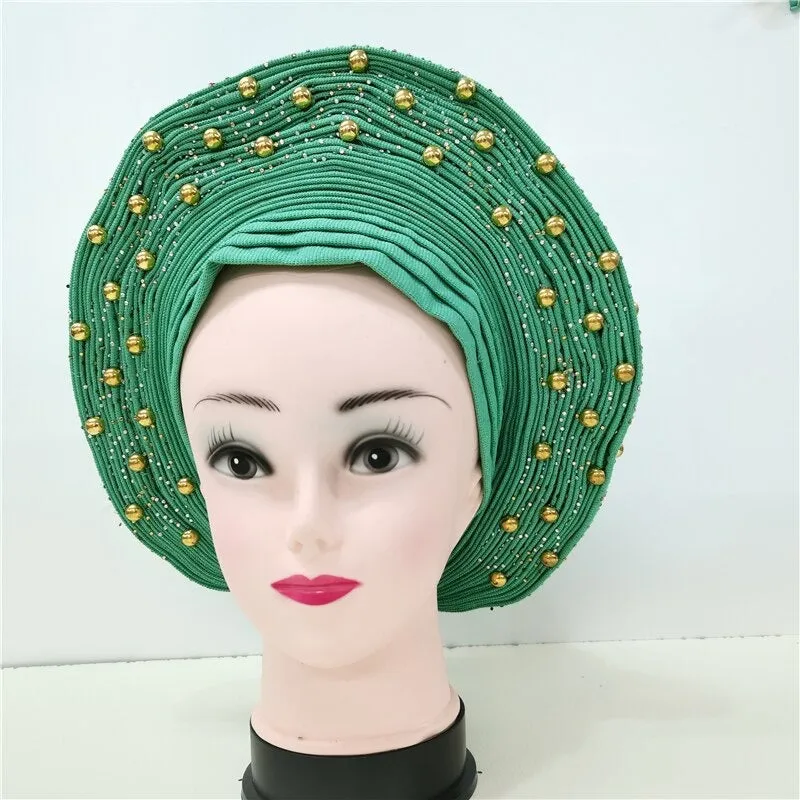 Nigerian Auto Gele headtie turban head wrap with Gold Stud