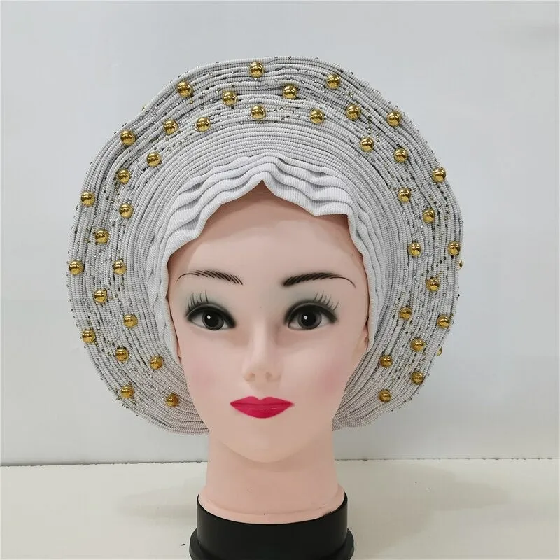 Nigerian Auto Gele headtie turban head wrap with Gold Stud