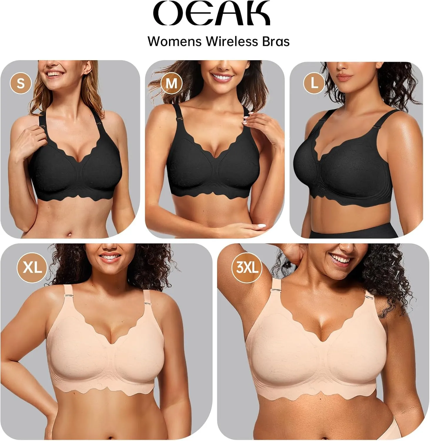OEAK Women Bras No Underwire Scalloped Push Up Buttery Soft Tshirt Bra Seamless Full Coverage Convertible Everyday Bra