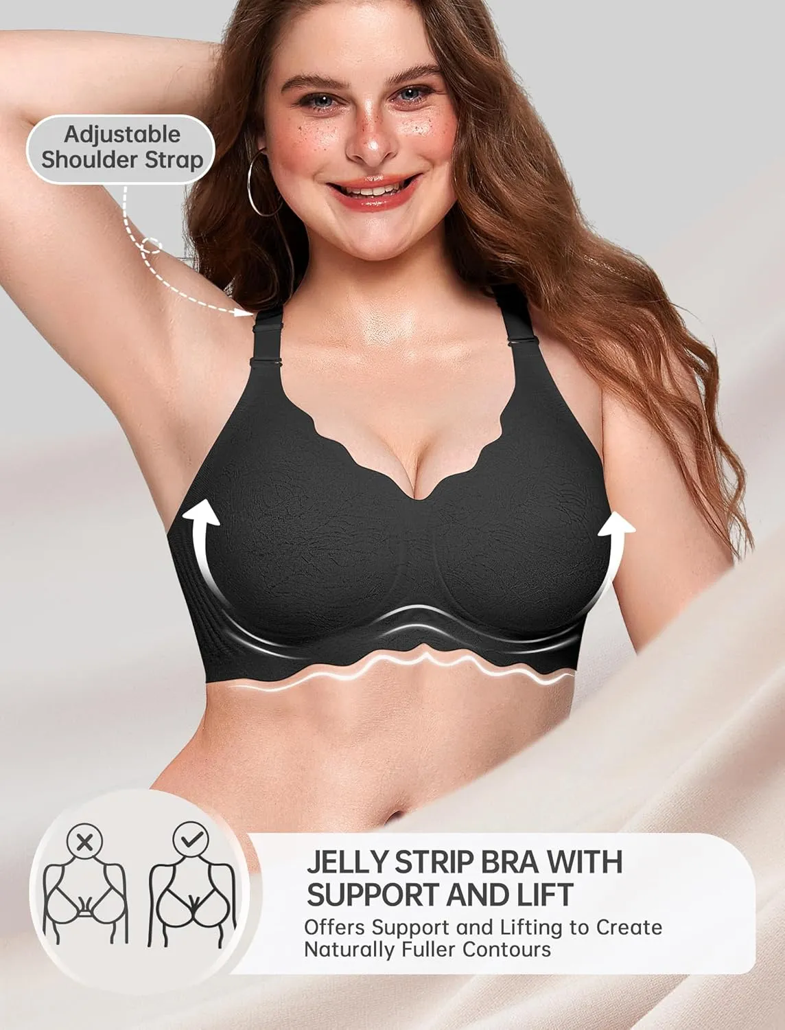 OEAK Women Bras No Underwire Scalloped Push Up Buttery Soft Tshirt Bra Seamless Full Coverage Convertible Everyday Bra