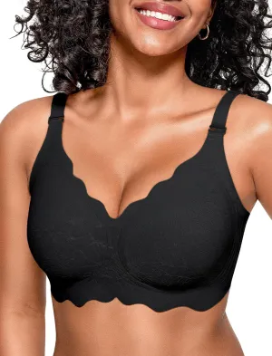 OEAK Women Bras No Underwire Scalloped Push Up Buttery Soft Tshirt Bra Seamless Full Coverage Convertible Everyday Bra