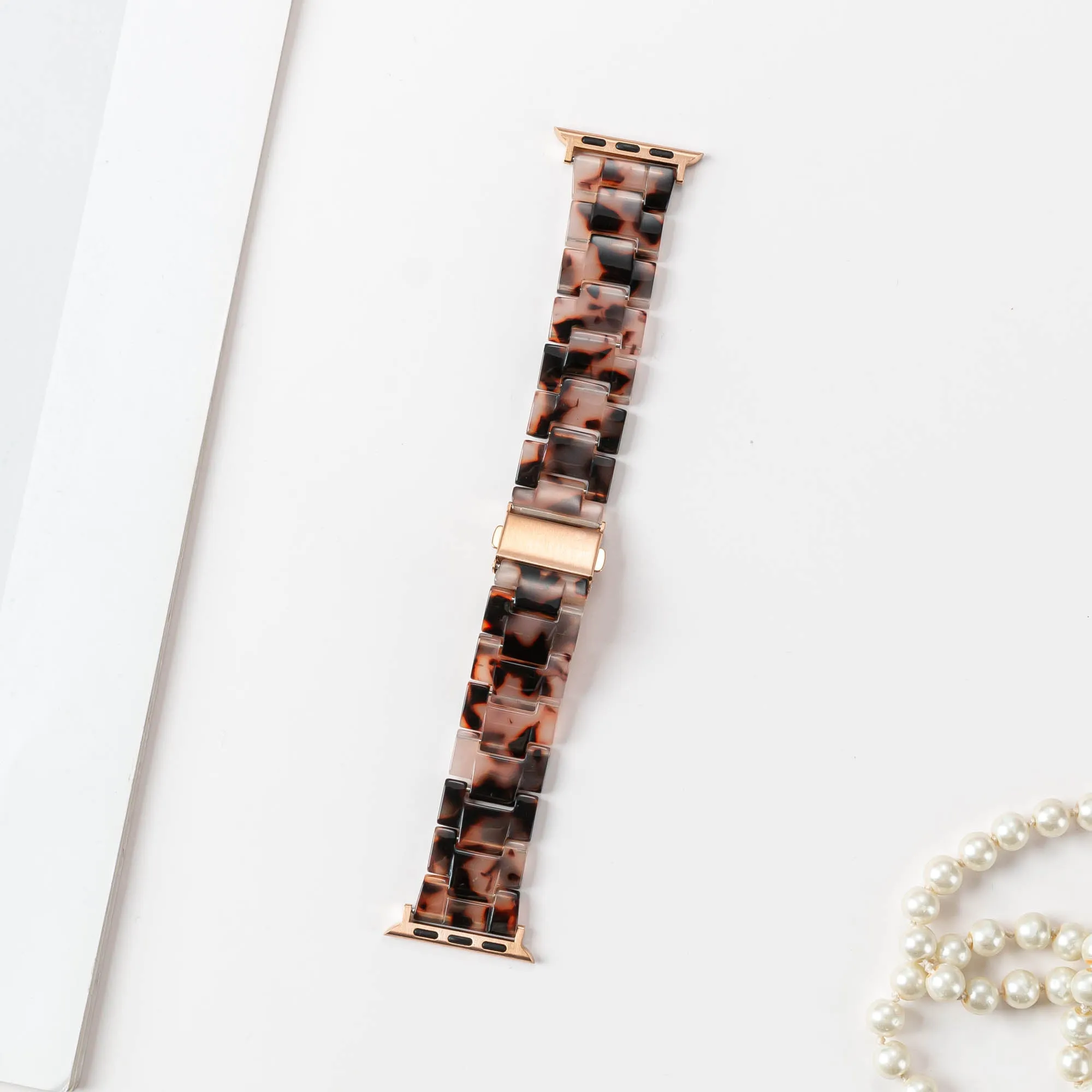 Resin Light Tortoise Strap / Rose Gold Buckle - 38mm, 40mm, 41mm