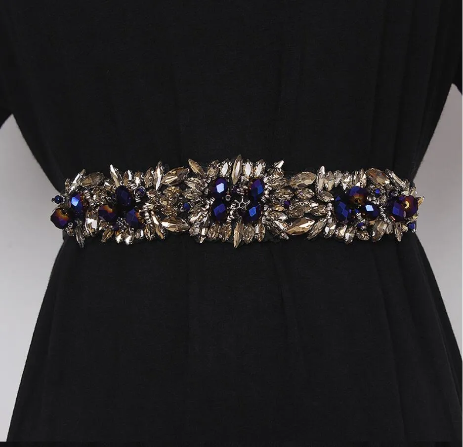 Retro fashion crystal rhinestone inlay elastic elastic belt thin girdle belt