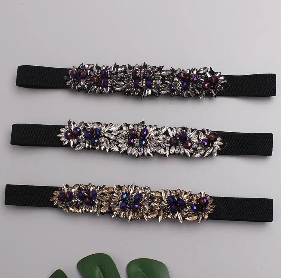 Retro fashion crystal rhinestone inlay elastic elastic belt thin girdle belt