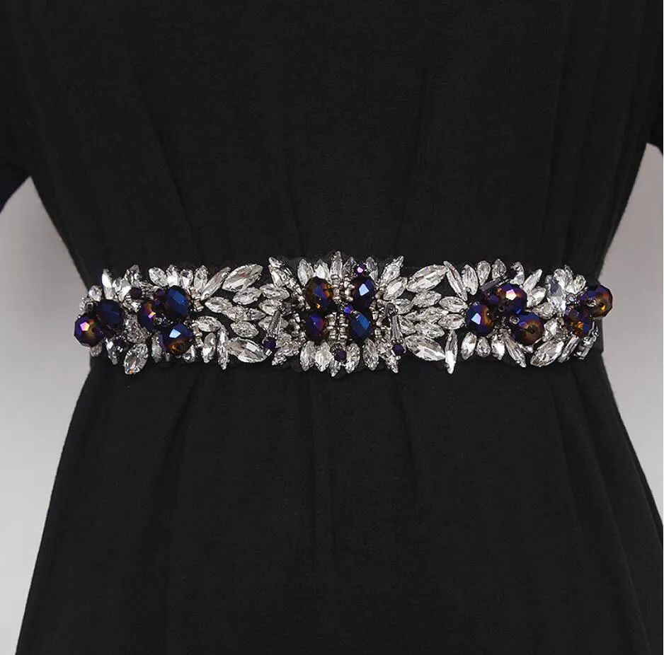 Retro fashion crystal rhinestone inlay elastic elastic belt thin girdle belt