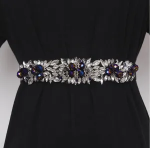 Retro fashion crystal rhinestone inlay elastic elastic belt thin girdle belt