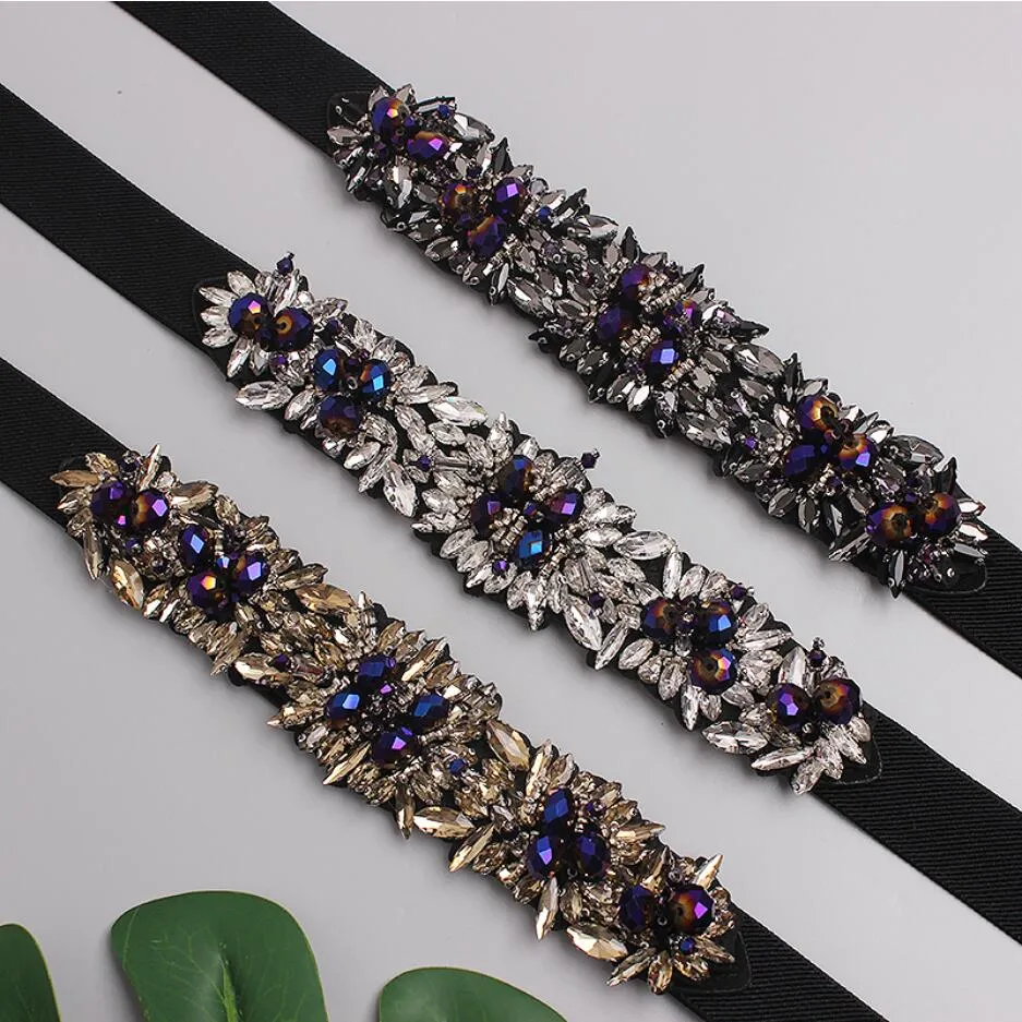 Retro fashion crystal rhinestone inlay elastic elastic belt thin girdle belt