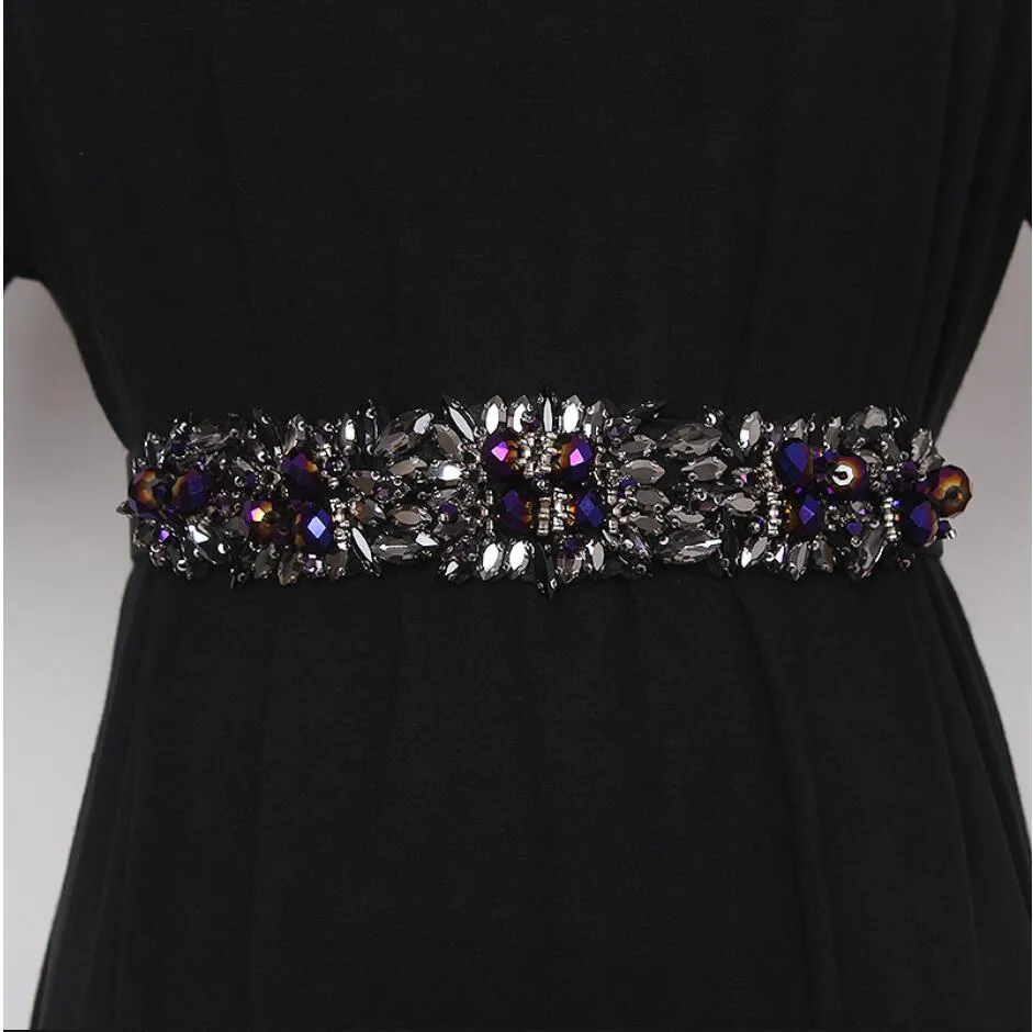 Retro fashion crystal rhinestone inlay elastic elastic belt thin girdle belt