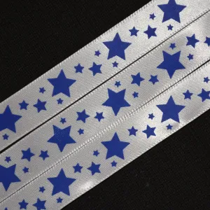 Royal Blue Star Ribbon - 5/8 inch Printed Satin