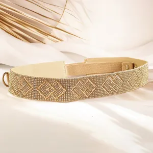 Rubans Gold-Toned Crystal Zirconia Studded Geometric Design Adjustable Waist Belt