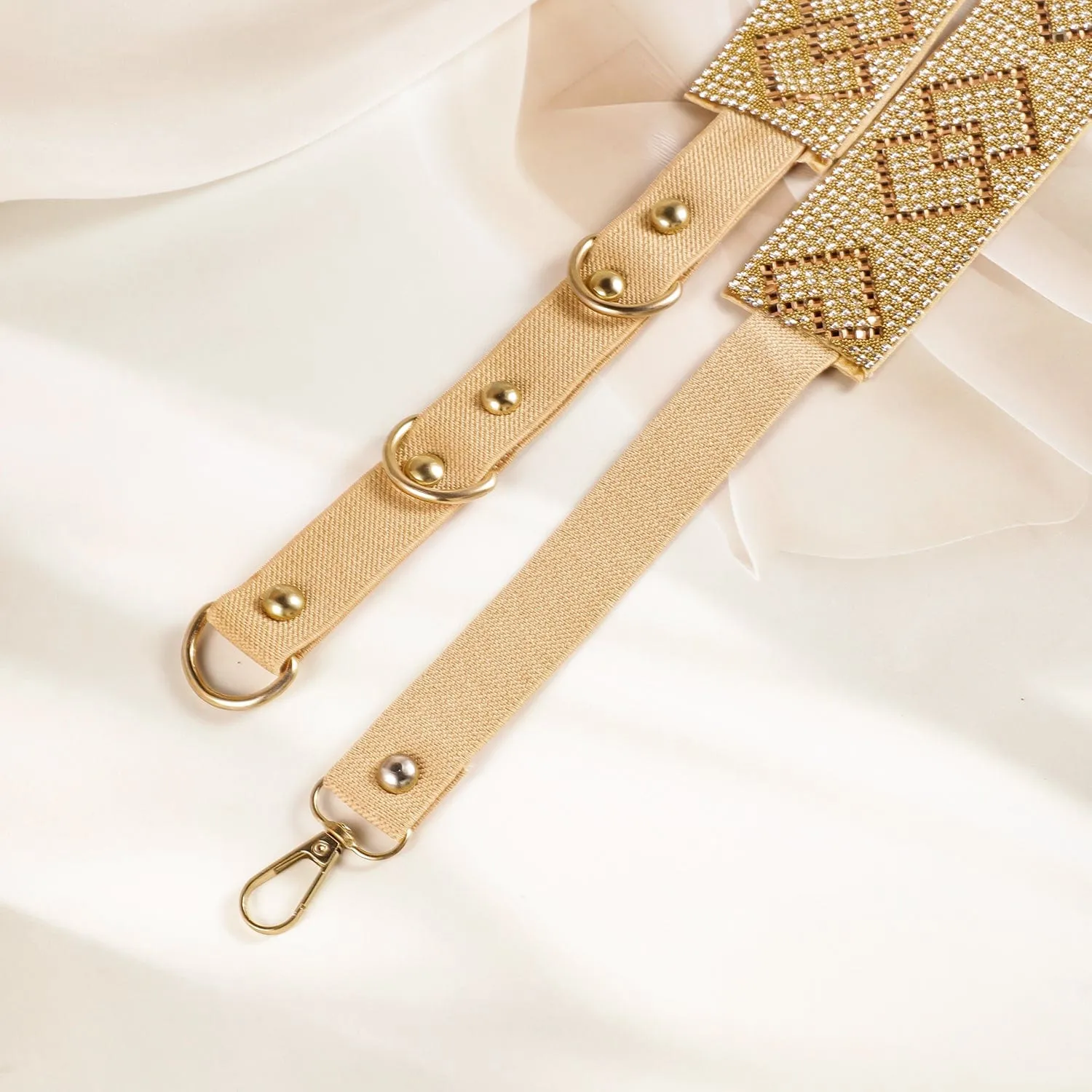 Rubans Gold-Toned Crystal Zirconia Studded Geometric Design Adjustable Waist Belt