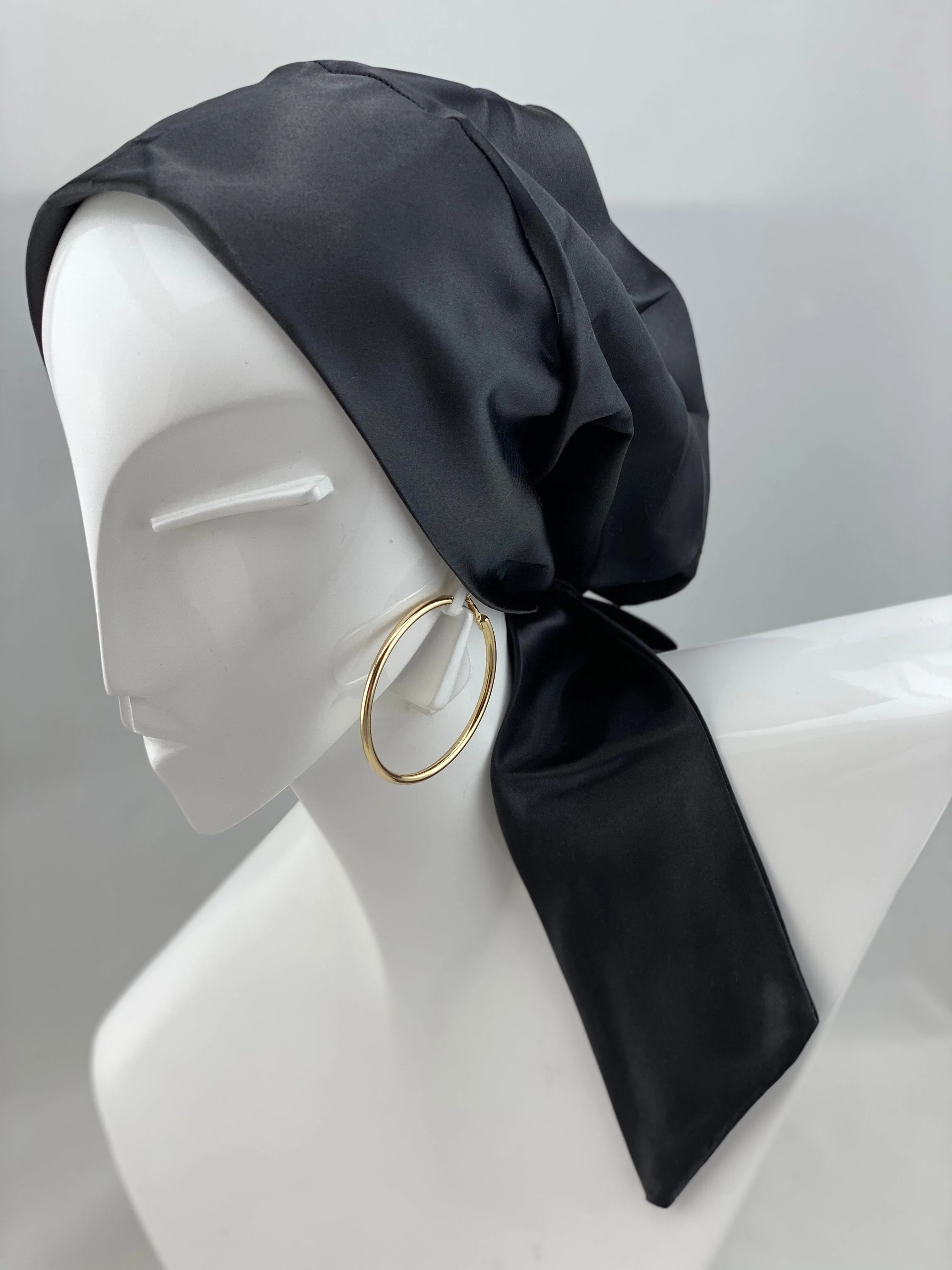 Satin Beanie Wrap - Black