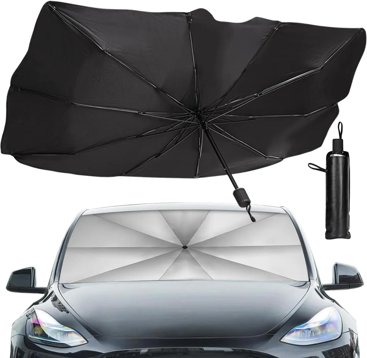 Sedan SUV Car Sun Shade for Windshield UV Rays and Heat Sun Visor Protector,Foldable Windshield Sun Shade Umbrella,Keep Car Cool,Easy to Use/Store,57''x 31''