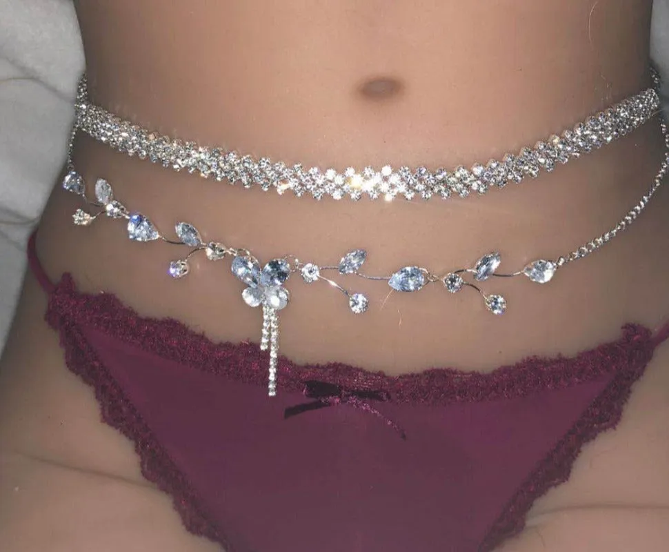 Shiny Silver Crystal Waist Chain