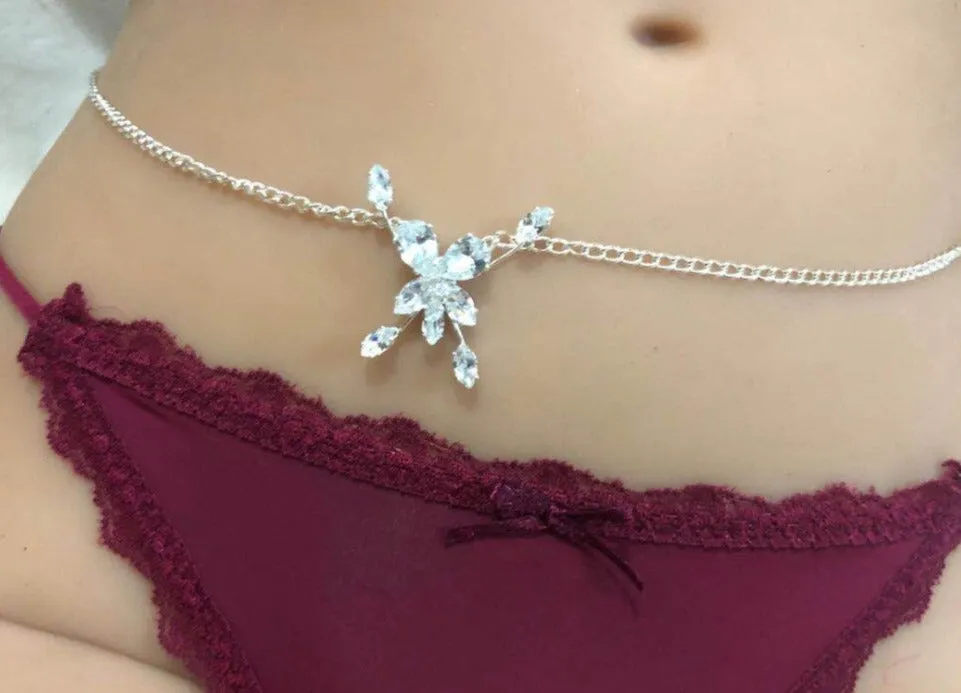 Shiny Silver Crystal Waist Chain