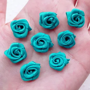 Small Fabric Rose Flower / Little Satin Rose Bud / Rose Floral Applique (8pcs / 1.5cm / Teal Blue Green) Floral Scrapbook Sewing Supply B222