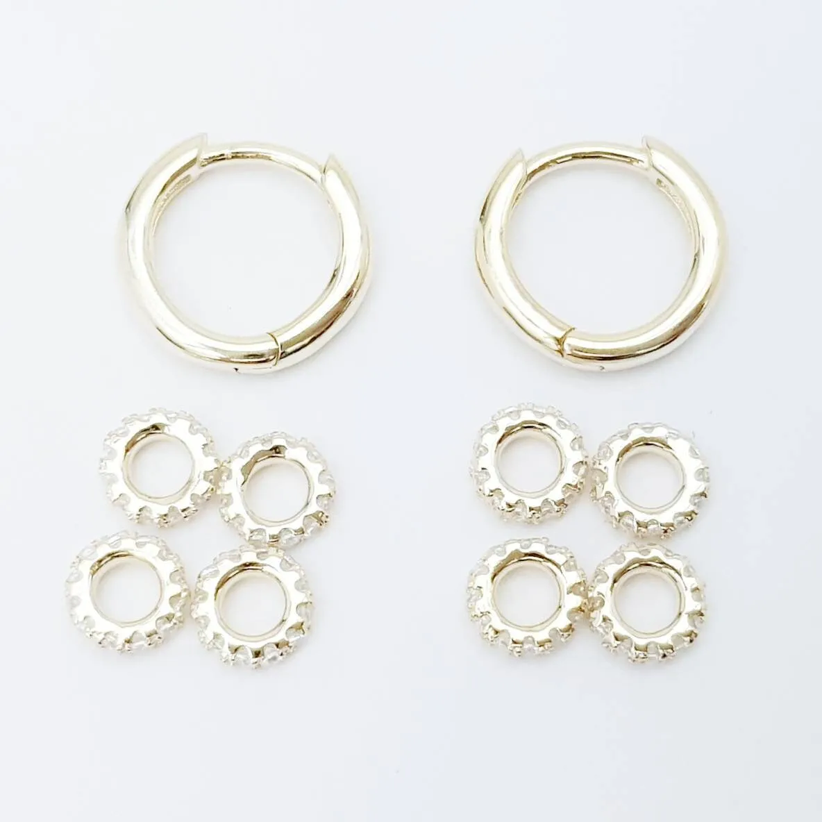 Small plain Gold Filled Hoops with removable cz charms, two earrings in one, mini diamond huggie earrings