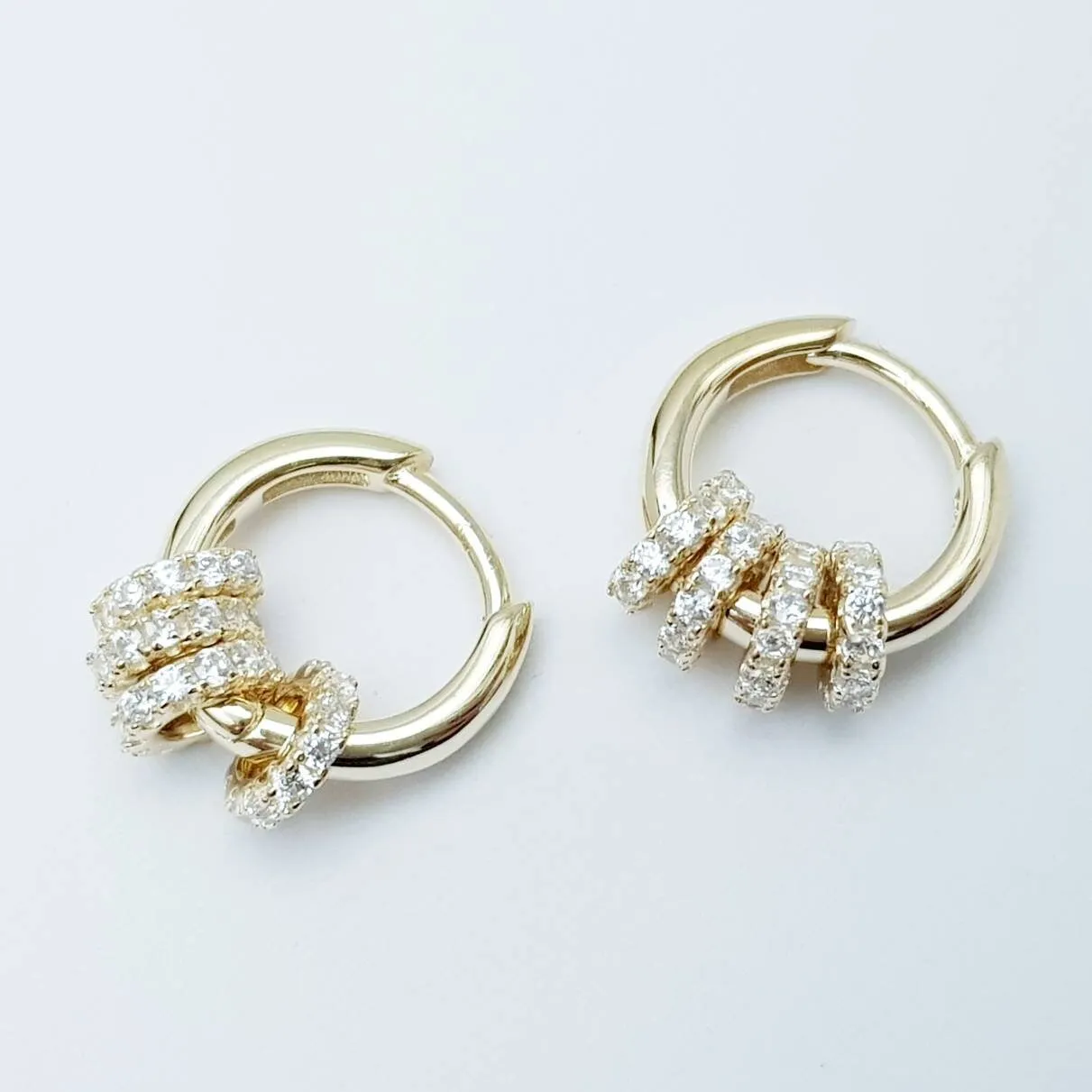 Small plain Gold Filled Hoops with removable cz charms, two earrings in one, mini diamond huggie earrings