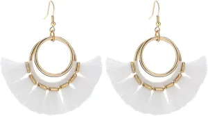 Tassel Hoop Earrings Fringe Drop Gold Tone Circle Tiered Earrings for Women