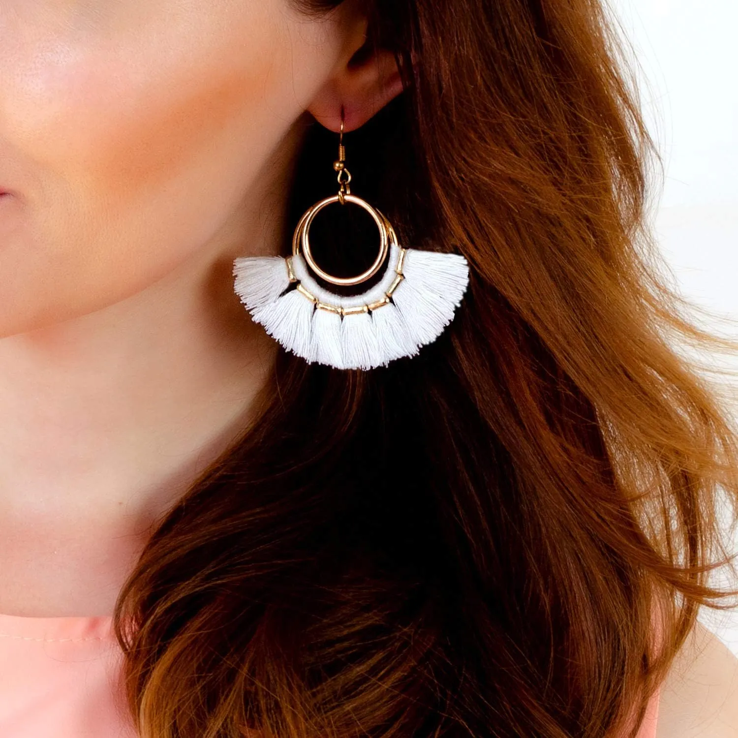 Tassel Hoop Earrings Fringe Drop Gold Tone Circle Tiered Earrings for Women