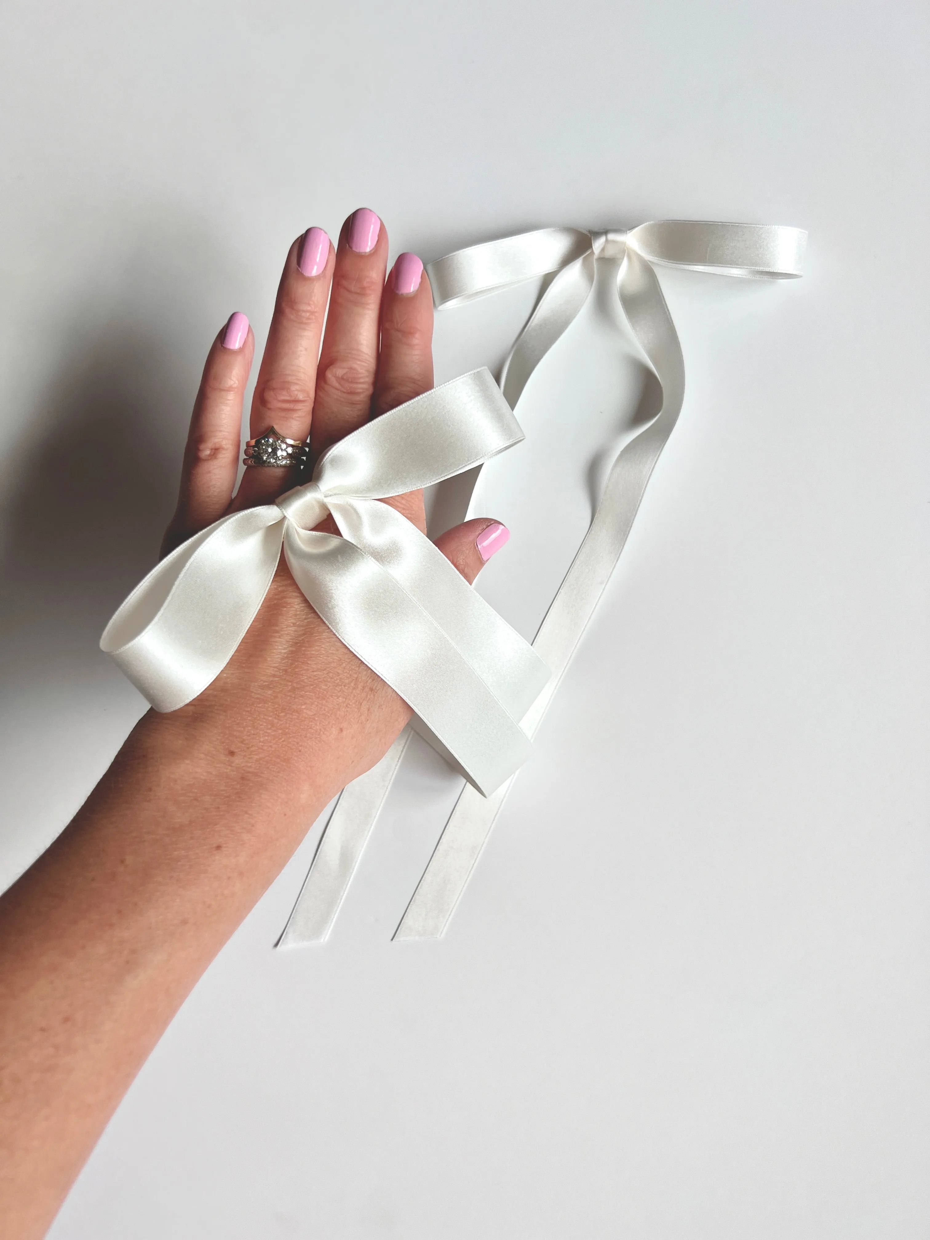 Timeless Romantic Satin Long Bow | 100% Silk Satin | Luxury Designer Bridal Accessories | Made to Order